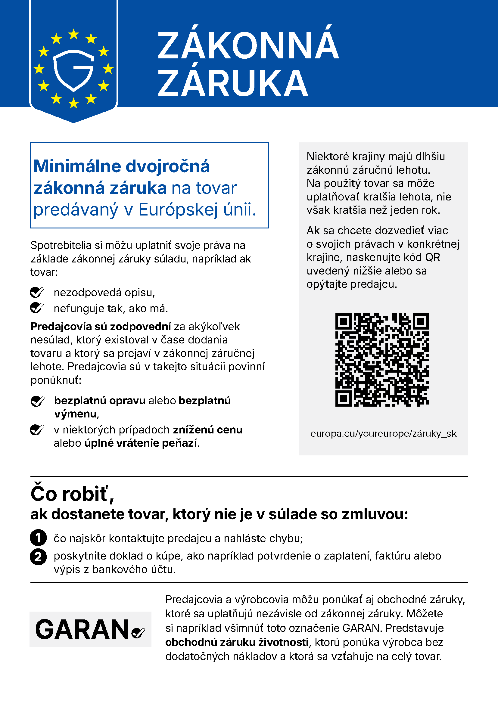 Informácie o zákonnej záruke